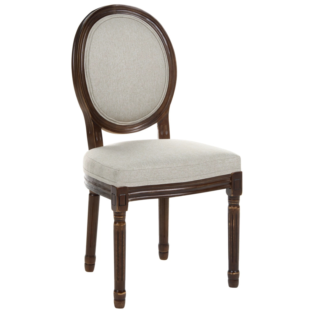 Set di 2 sedie da pranzo con struttura in legno e rivestimento in tessuto marrone scuro e beige, stile country francese shabby chic vintage