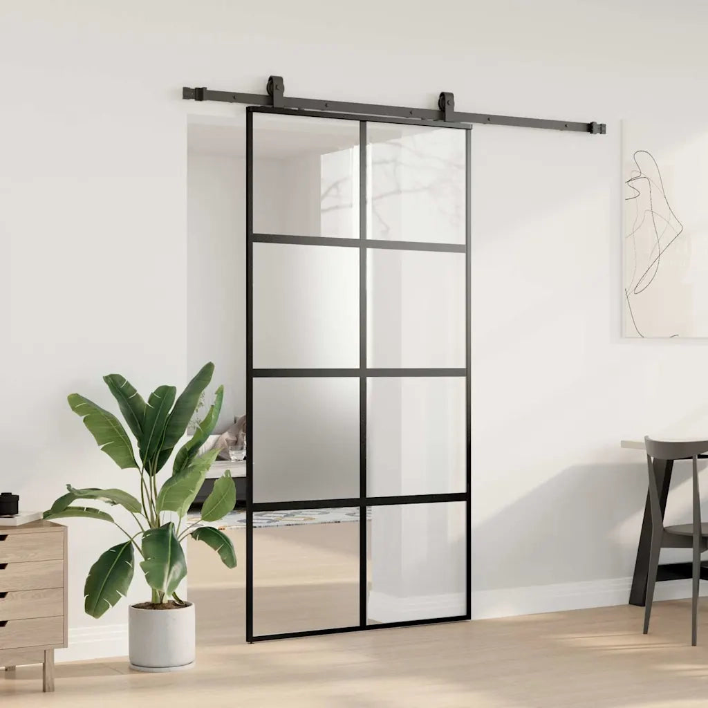 Porta Scorrevole Ferramenta Nera 102,5x205 cm Vetro Temperato 3375894
