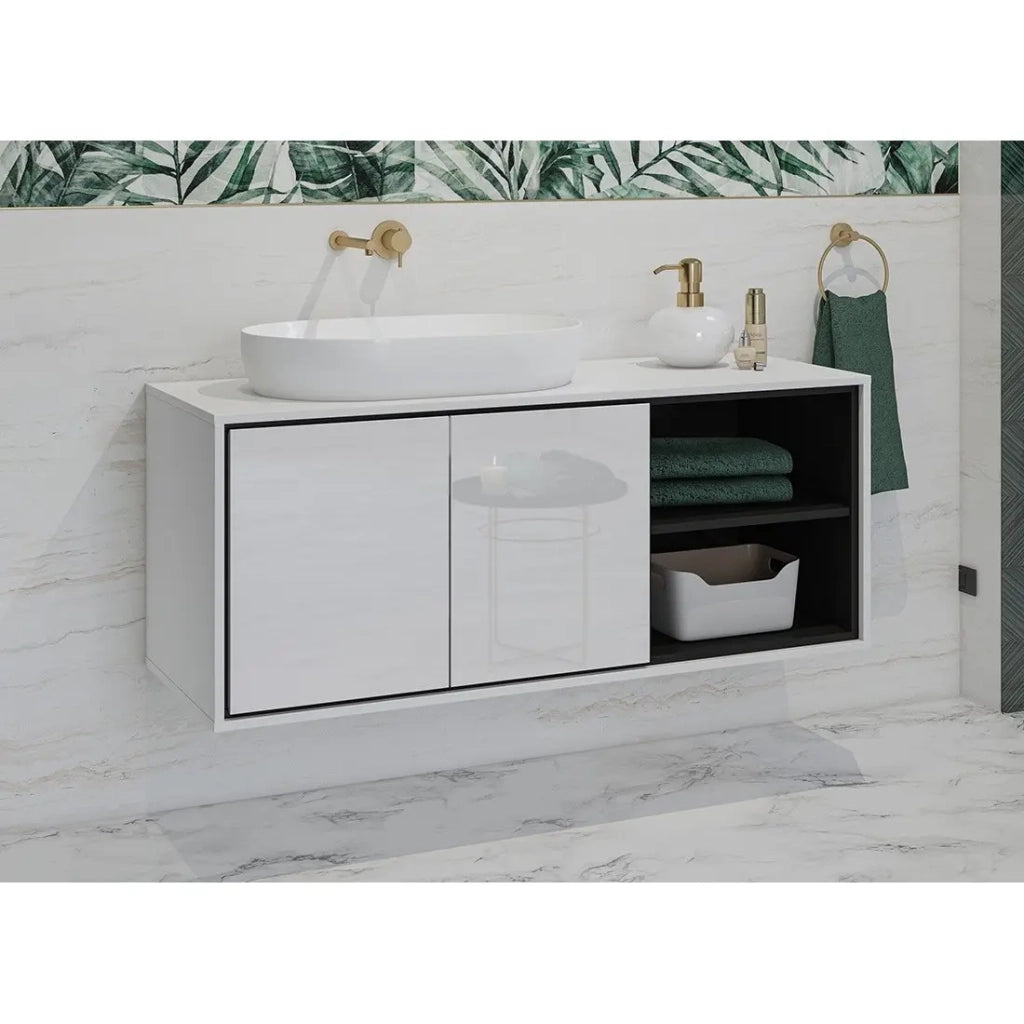 Mobile sottolavabo da bagno 120 cm GOBI colore bianco e nero