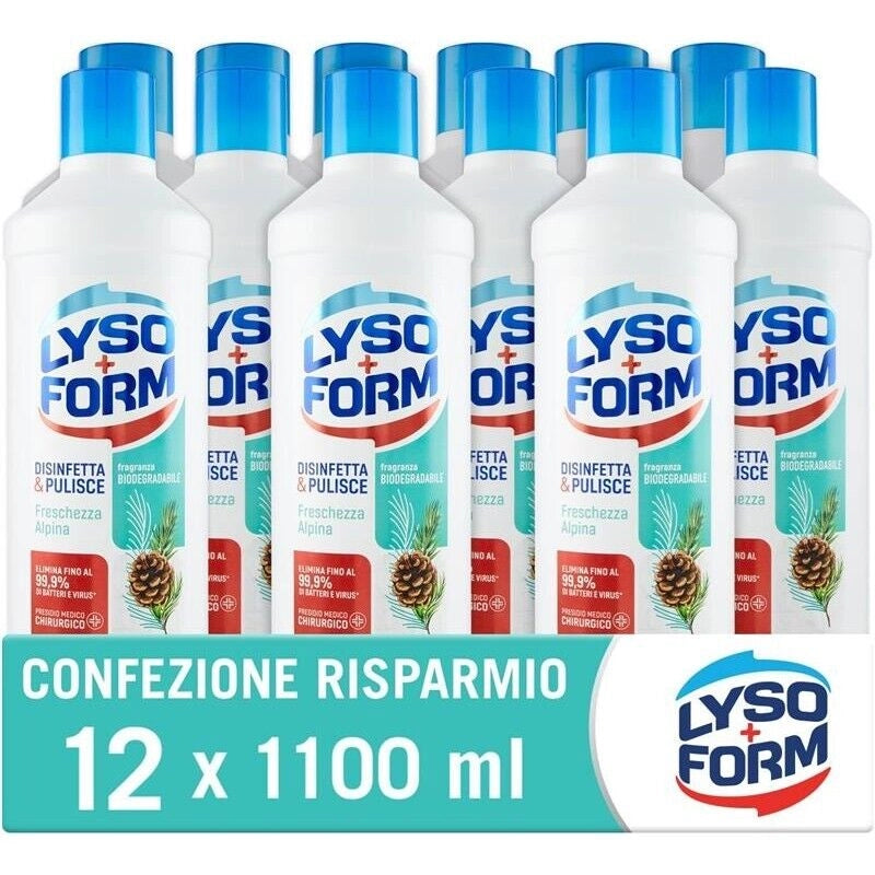 LYSOFORM PAVIMENTI FRESCHEZZA ALPINA SET 12 PZ X 1.1 LT DISINFETTA E PULISCE