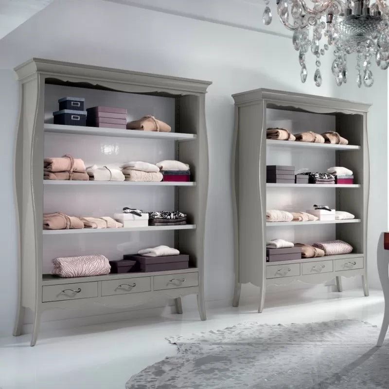 Libreria classica in legno 3 cassetti grigio/bianco 151x47x204 (1383) - Mobili 2G