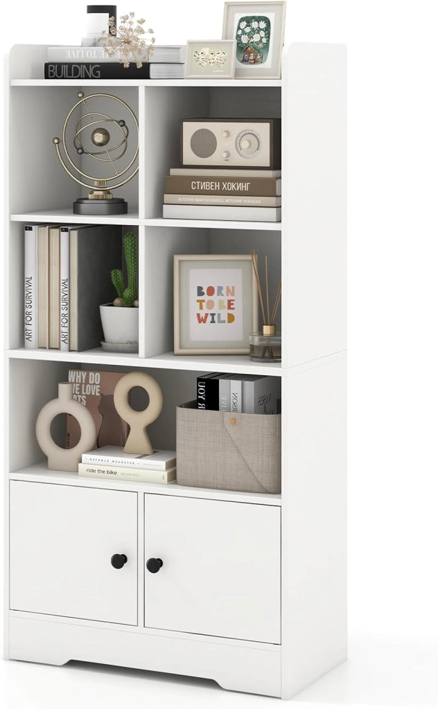 Libreria con Ante, Armadio di Stoccaggio con 5 Scomparti e 2 Armadi, Mobile Espositore Autonoma per Soggiorno Camera da Letto Studio, 60 x 29,5 x 120 cm