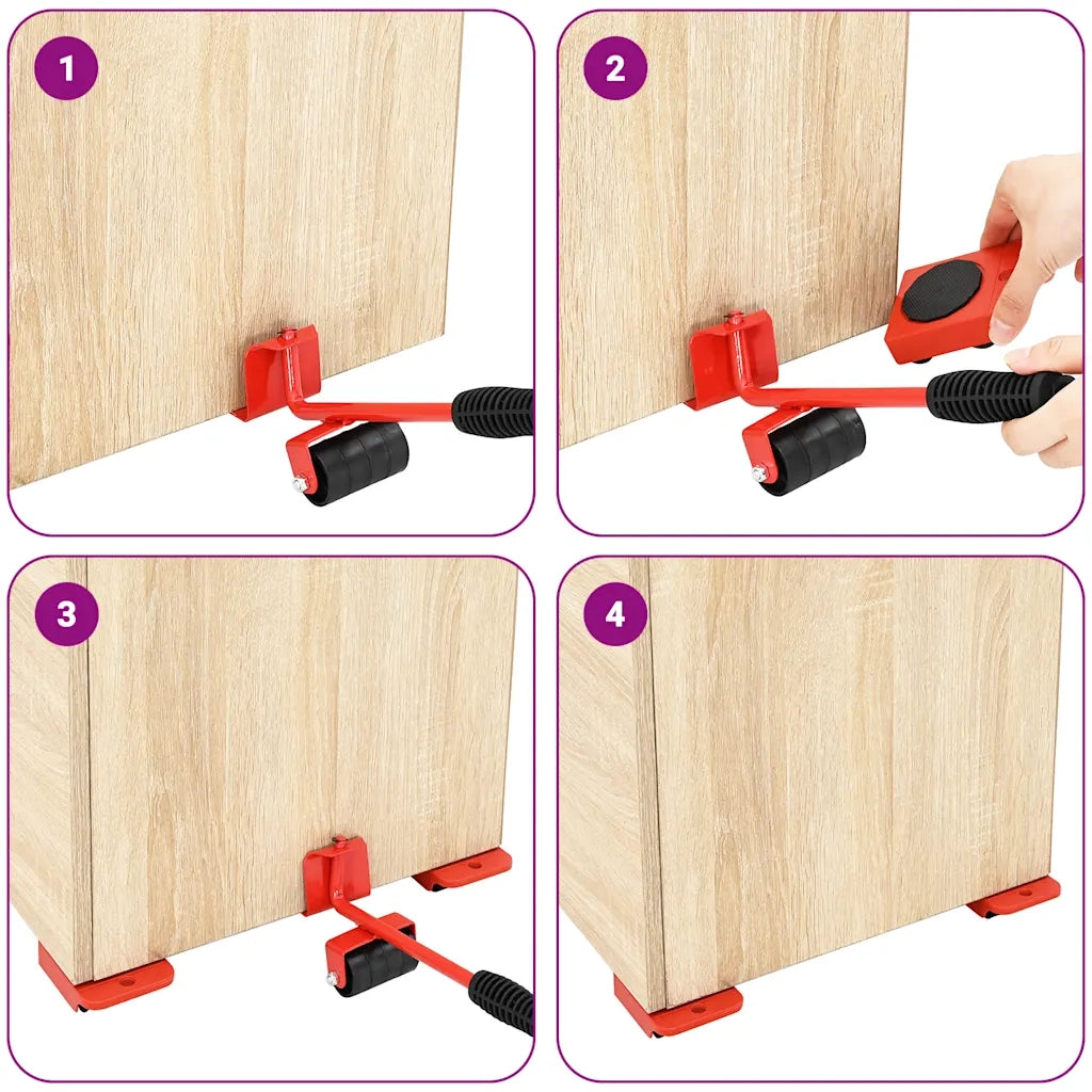 Ruote per mobili 8 pz con sollevatori Rosso 9,8x7,5x3 cm 150 kg