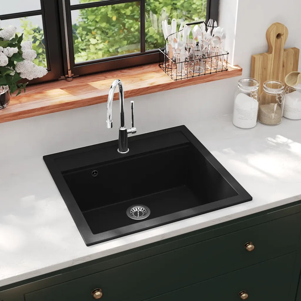 Lavello da Cucina in Granito Vasca Singola Nero CFW8062316