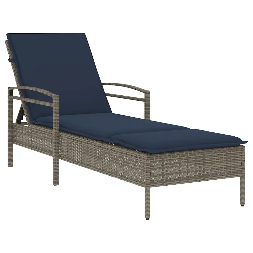 | Lettino da sole | con cuscino Grigio 63 x 200 x 81 cm polyrattan 368305
