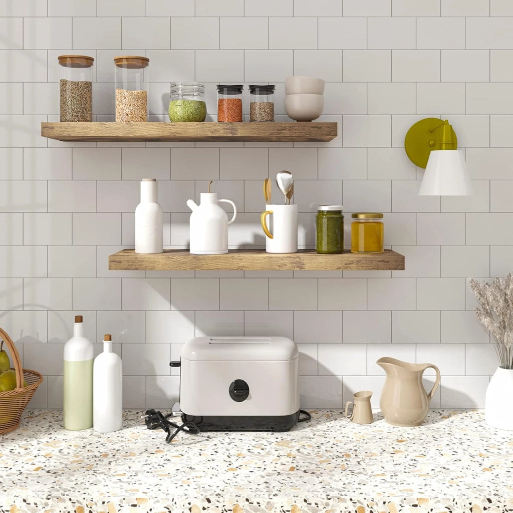 Mensola da Parete, Mensola da Muro, Legno MDF, Set di 3, per Cucina, Bagno, Soggiorno, ECC