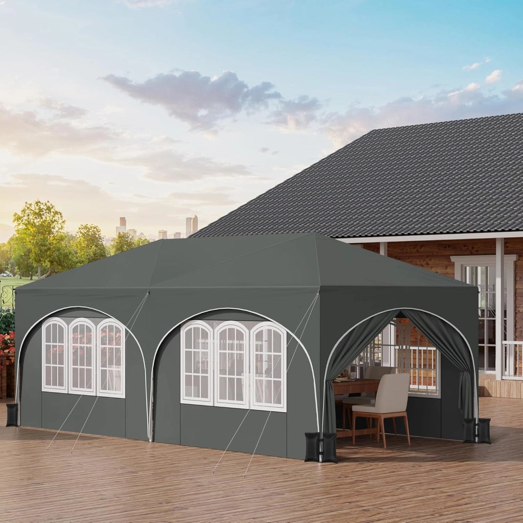 Gazebo Pieghevole da Giardino, Gazebo Idrorepellente Pop Up da 3x6m con Pannelli Laterali, Tendone da Esterno, Altezza Regolabile,Set di 4 Sacchi di Sabbia,con Custodia Grigio