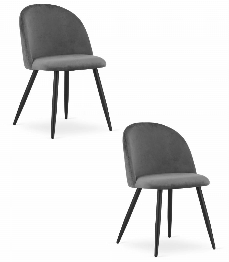 Valora Bello Chair in velluto grigio scuro con gambe nere, set da 2