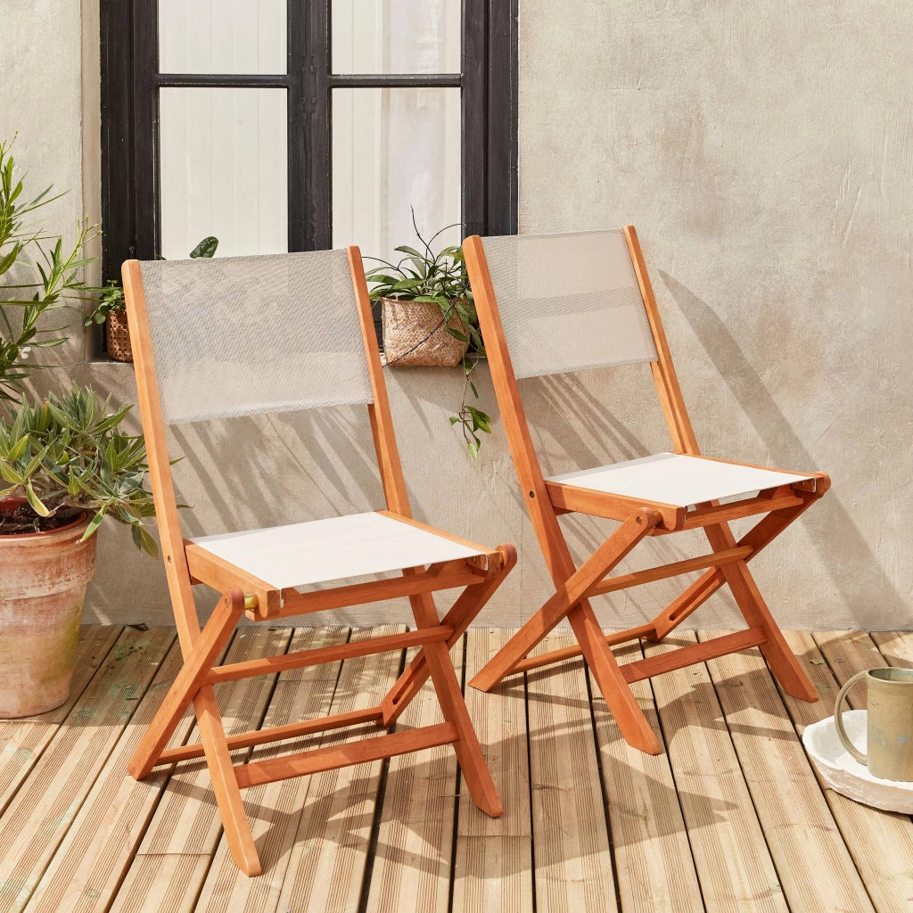 Set 2 sedie da giardino pieghevoli in legno, bianco