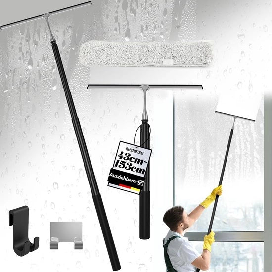 Douchewisser con asta telescopica in acciaio inossidabile - Lunghezza dell'asta: 43-153 cm - Douchewisser, douchewisser, pulitore di finestra con gancio per la doccia