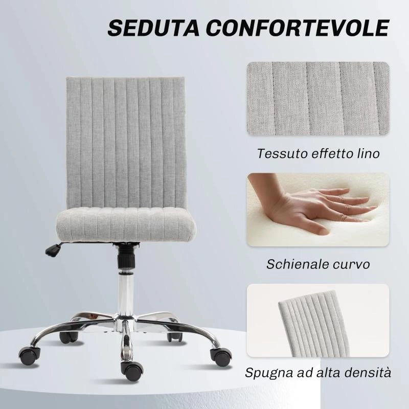 SEDIA UFFICIO SENZA BRACCIOLI CON ALTEZZA REGOLABILE E SEDUTA GIREVOLE, RIVESTIMENTO IN TESSUTO, GRIGIO