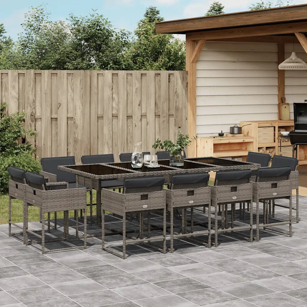 Set da Pranzo da Giardino 13pz con Cuscini Grigio in Polyrattan 3211400