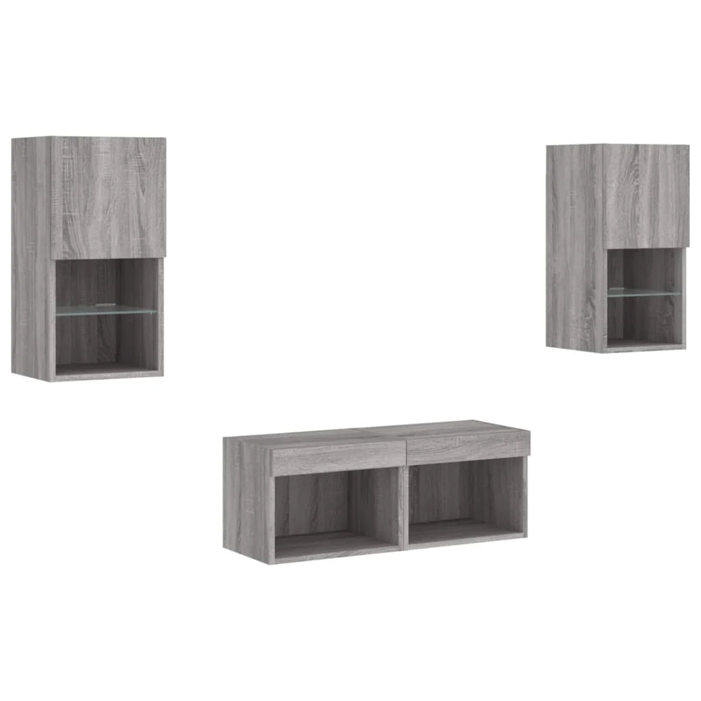 Mobile TV multimediale mensola TV credenza mobile TV parete attrezzata per sala da pranzo soggiorno camera da letto x 4 pezzi con luci LED grigio Sonoma 02_0028226