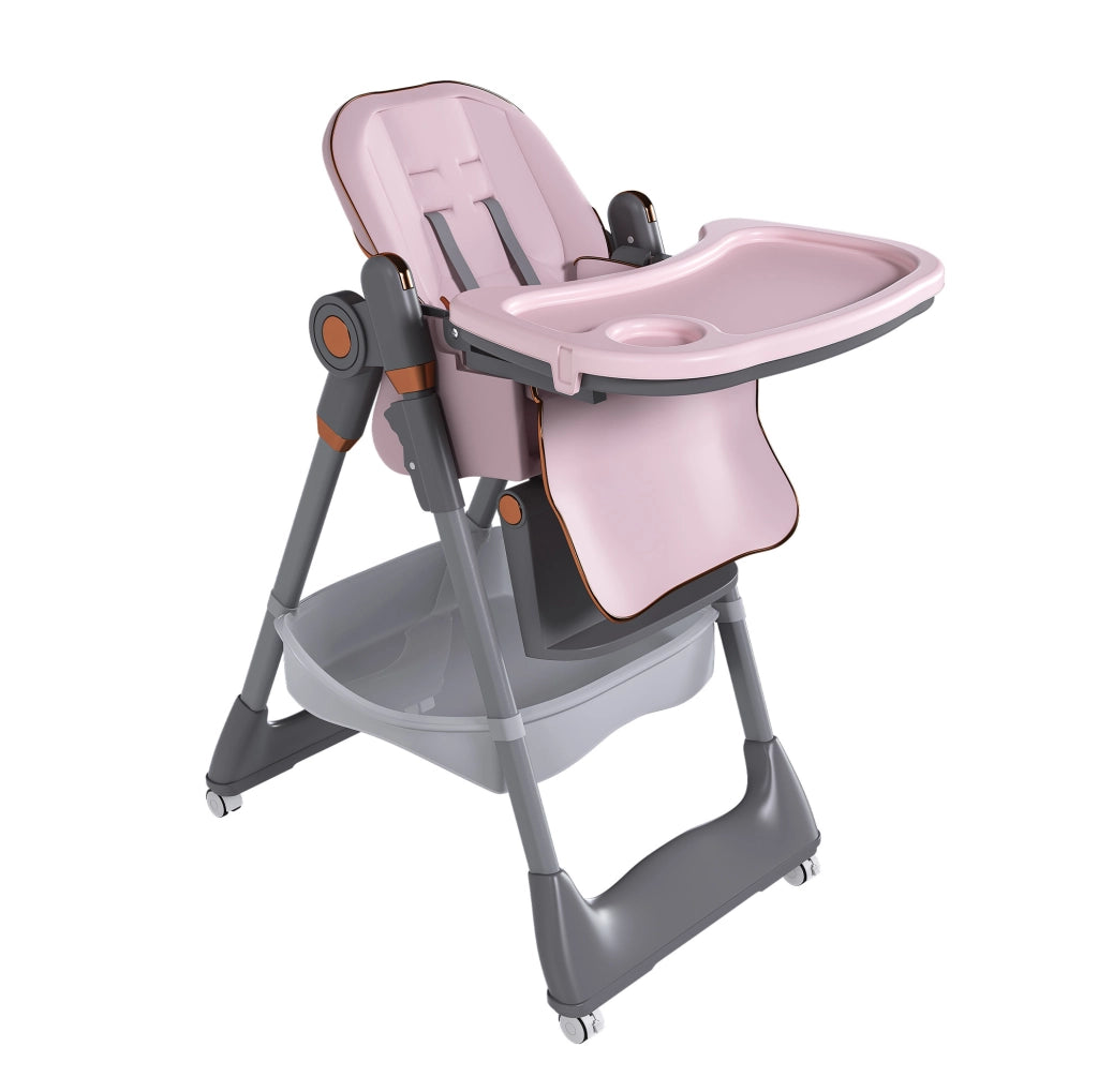 Seggiolone pappa pieghevole regolabile per bambini 6 mesi-6 anni; rosa