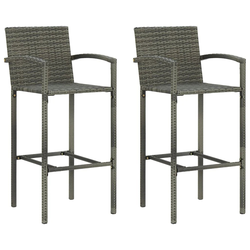 Set bar da giardino 3 pezzi con braccioli in resina intrecciata grigia 02_0014482