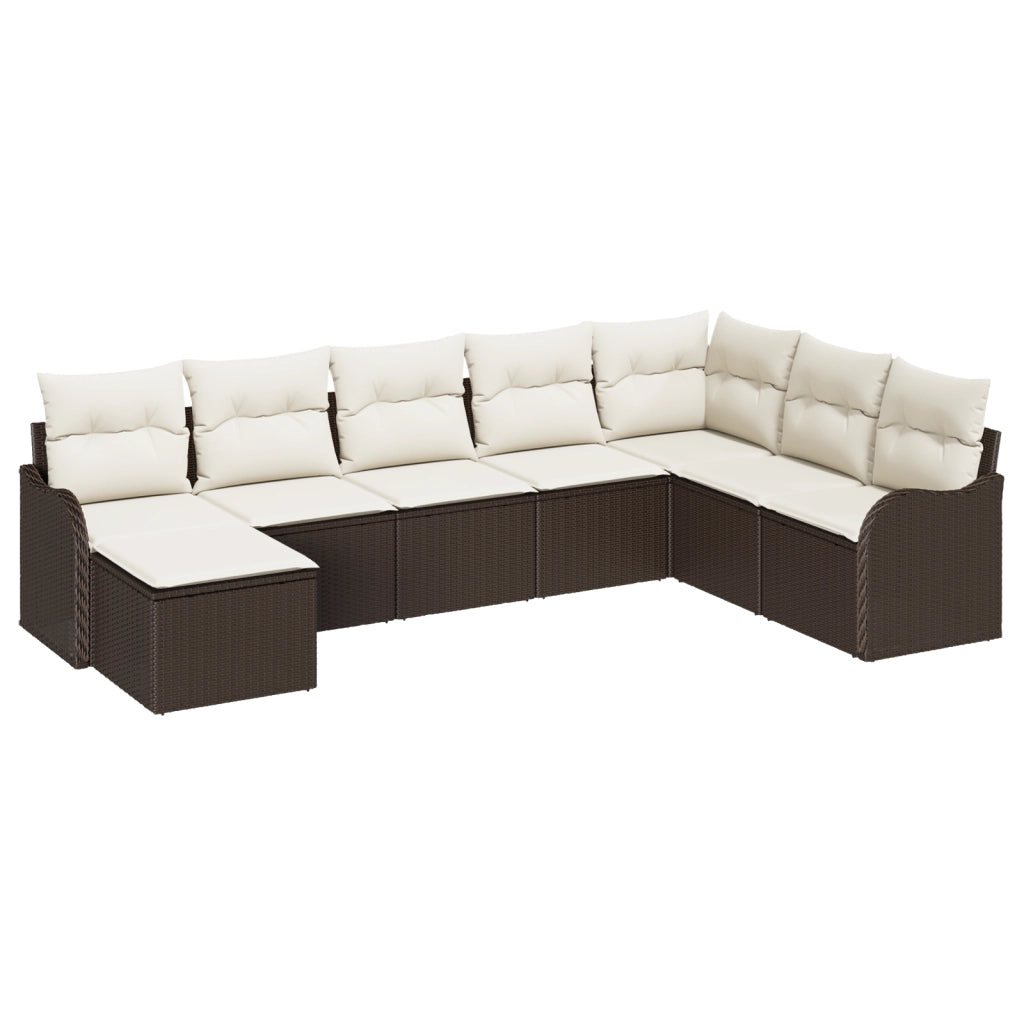 Set di Divani da Giardino in 8 Pezzi con Cuscini Marrone in Polirattan