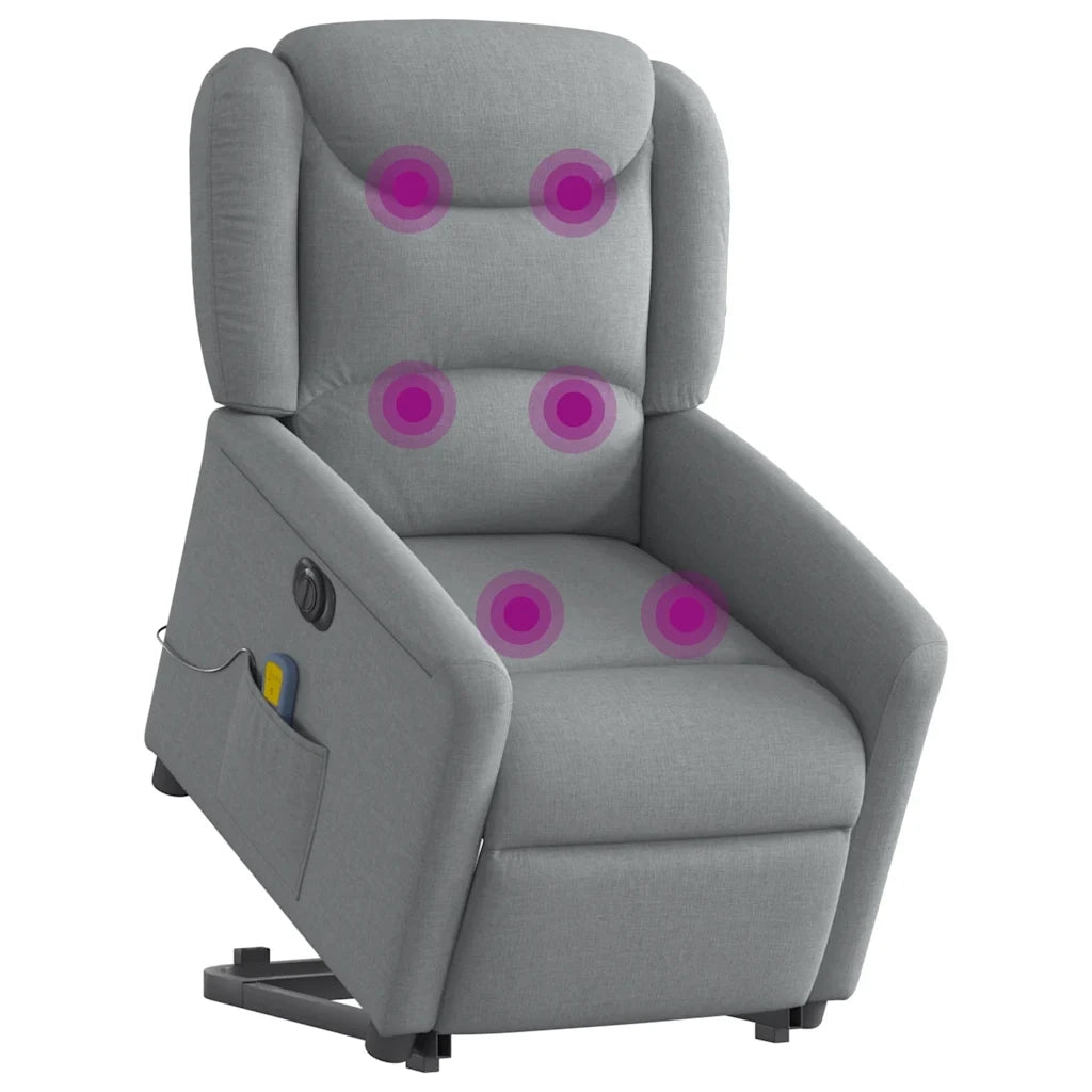 vidaXL Poltrona Alzapersona Massaggi Elettrica Grigio Chiaro Tessuto