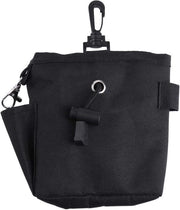 Zwarte traktatiezak per hond, voederzak, snacktas per hond con chiusura in plastica, dimensioni 25x18x9 cm, materiale in nylon, colore nero, peso 0,15 kg, capacità 1,5 l, adatto per hondentraining e educazione di cuccioli.
