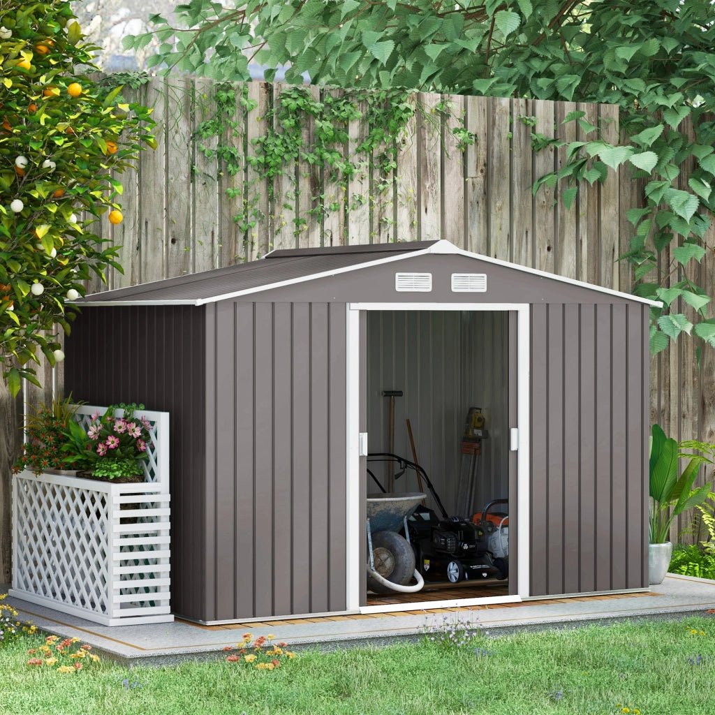 CASA DA GIARDINO 277x195x192 cm Acciaio Grigio con 2 porte scorrevoli