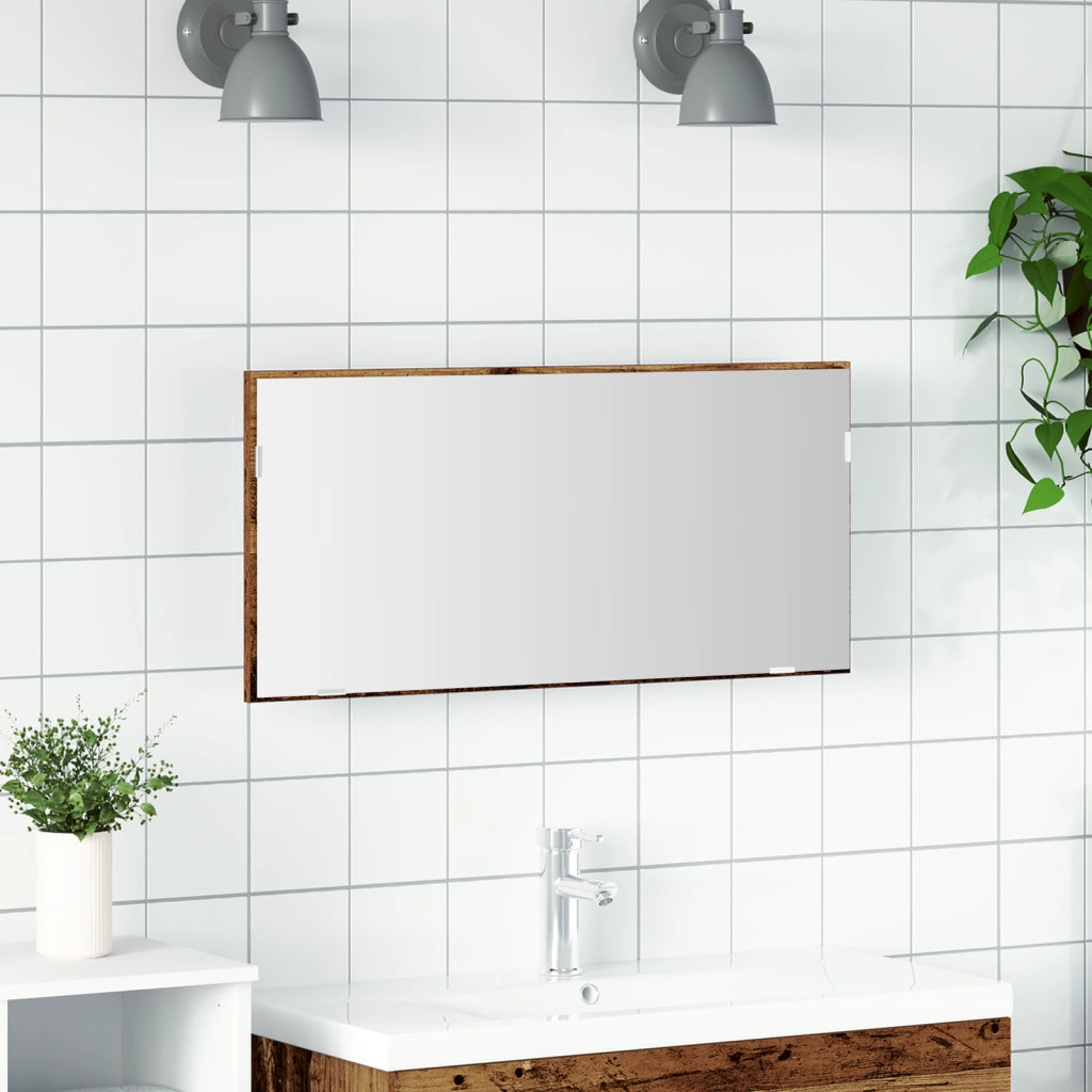 Mobiletto da Bagno  con Luci a LED in Legno Vecchio 80x37 cm