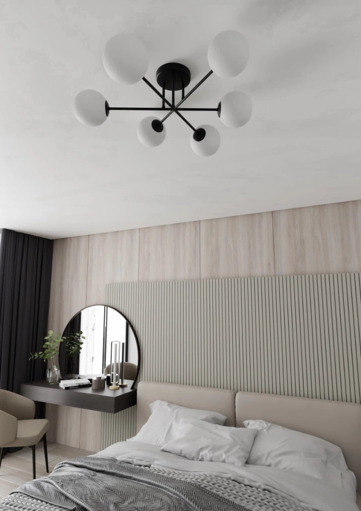 Lampadario Emibig ROMA 6 luci E14 nero con vetri bianchi