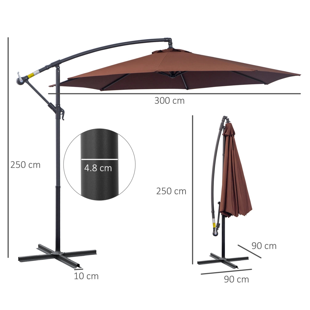 Ombrellone da Giardino 3x2.5 m Braccio Inclinabile Manovella ¨C zephmum ¨C Acciaio Poliestere Marrone