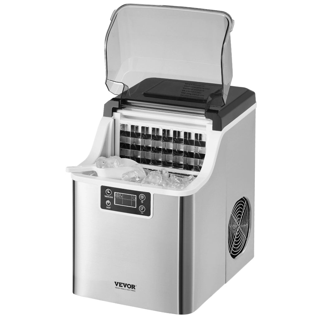 Macchina per Ghiaccio Portatile da Banco HZB-20AF/S in Acciaio Inox Autopulente con Paletta e Cestello per Casa