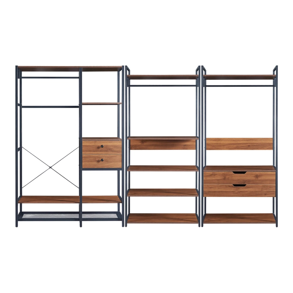 Set di 3 appendiabiti con 4 cassetti e 7 ripiani effetto noce canaletto 03_0009391
