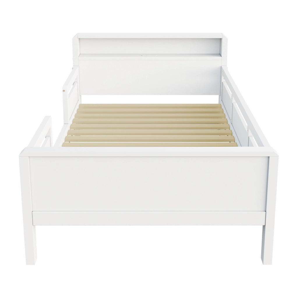 Letto singolo multifunzione 90x200 cm in legno di pino; bianco; con LED e porta USB-C