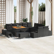 Set di divani da giardino  da 13 pezzi con cuscini neri in polyrattan