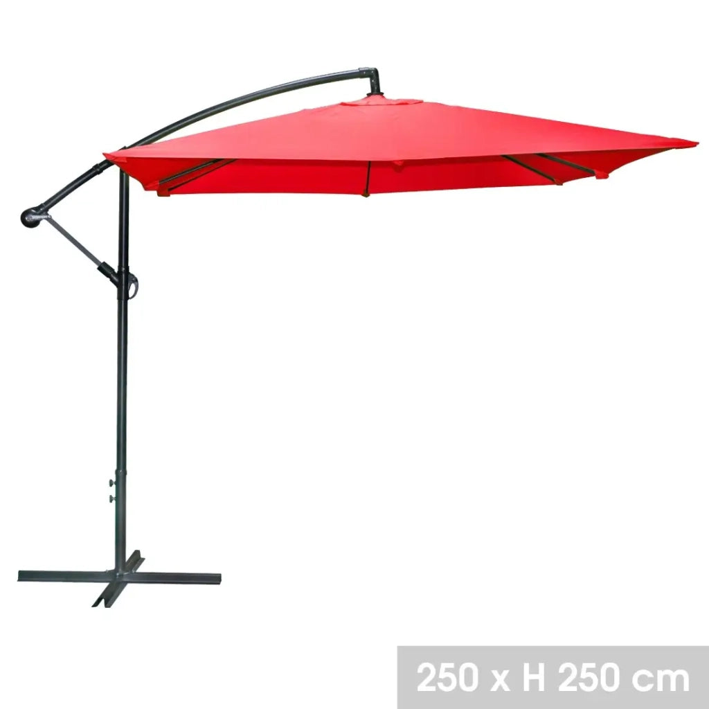 Ombrellone a sbalzo quadrato rosso 250x250x250 cm – Tela in poliestere 180 g/m² idrorepellente