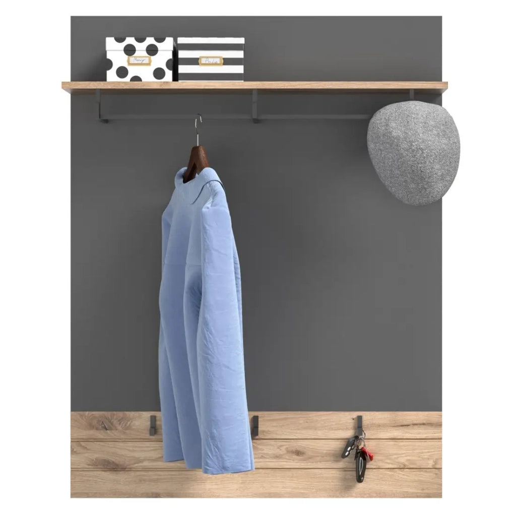 Porta abiti con mensola – Grigio antracite e rovere chiaro – SELMA