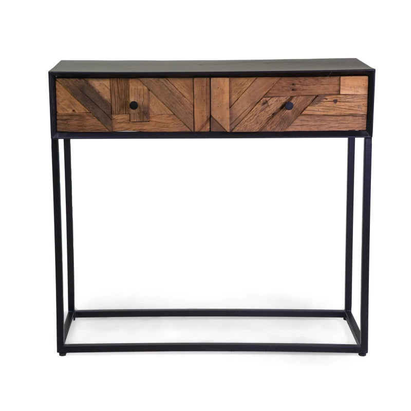 Mobile Consolle Legno Jaipur Naturale Top Nero cm 90x36h80