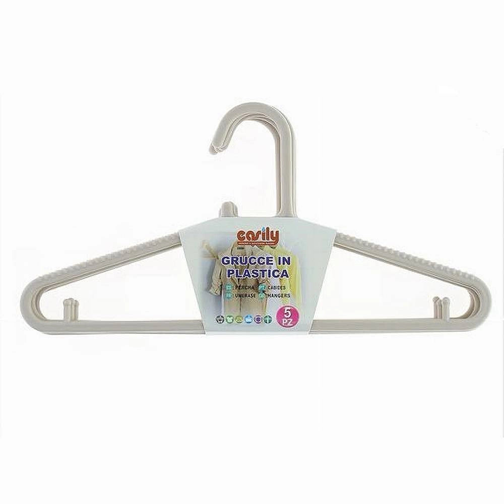 Trade Shop - Set 5 Pz Grucce Stampelle Appendiabito In Plastica Beige Pantaloni Giacche 87690 -