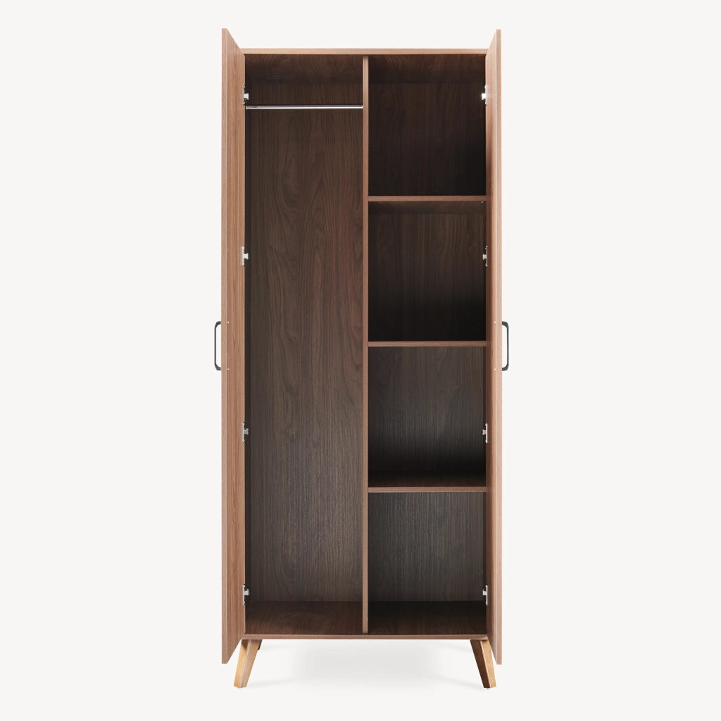 Armadio Guardaroba Norg con 2 Ante e 4 Scomparti 191x80x52 cm - Effetto Noce [en.casa]