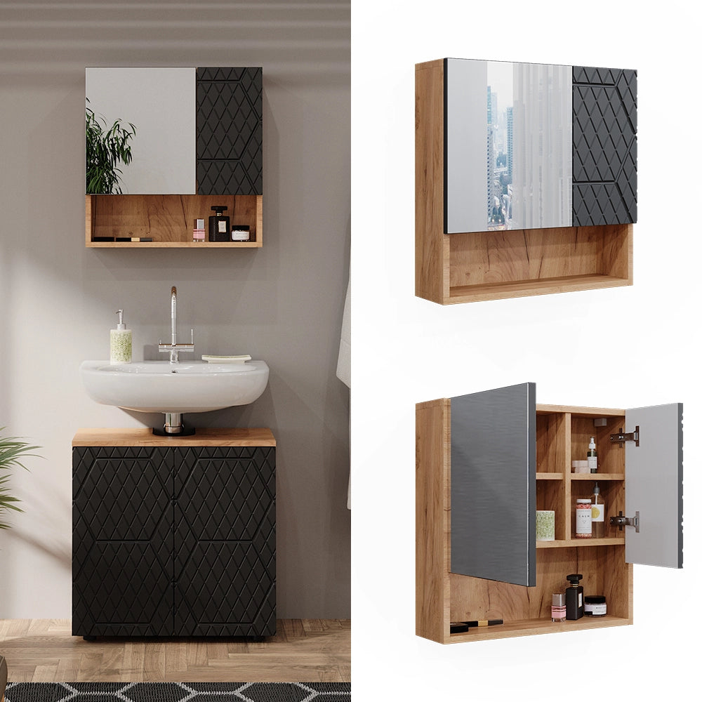 Vicco Mobile a specchio per il bagno Antracite con struttura a nido d'ape 54 x 55 cm