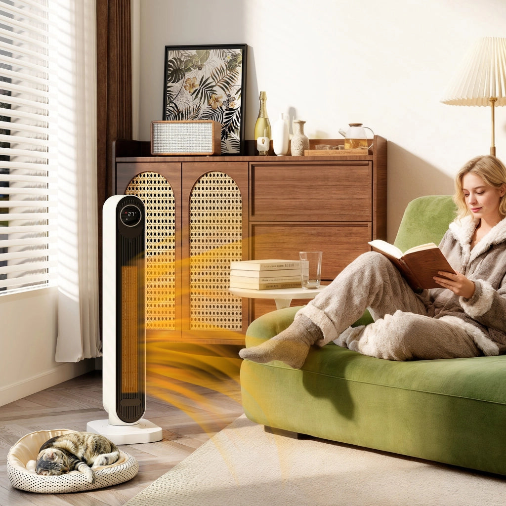 Termoventilatore in ABS e PTC da 2000W con Telecomando Oscillazione e Timer 30x22x82.5 cm Bianco
