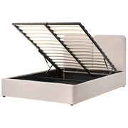 Letto ottomano color beige in tessuto 160 x 200 cm Testiera imbottita Rete a doghe sollevabile