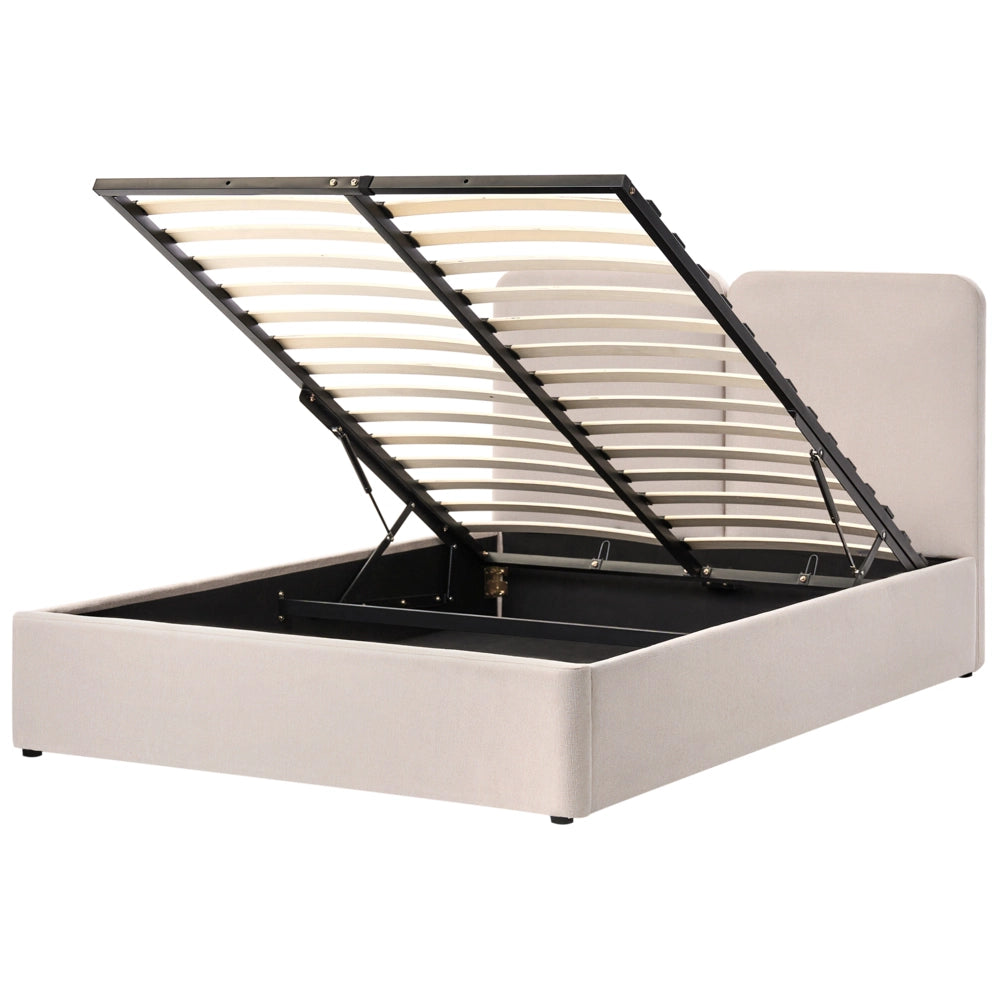 Letto ottomano color beige in tessuto 160 x 200 cm Testiera imbottita Rete a doghe sollevabile