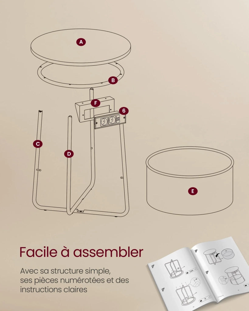 Tavolino rotondo piccolo con cestino in tessuto 45 x 50 cm contenitore per soggiorno/camera da letto/comodino stile moderno bianco 12_0006929