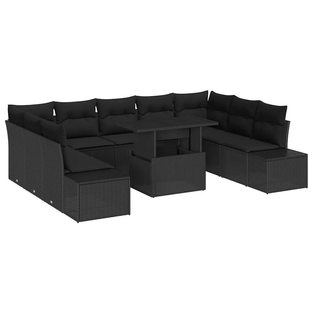 Set Divano da Giardino con cuscino 10 pcs Nero polyrattan 3349249