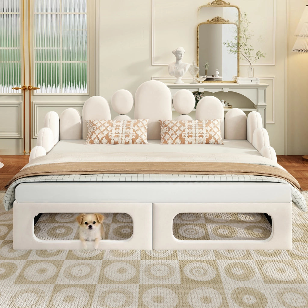 LETTO Divano letto con cuccia per animali 180x200 cm Velluto Beige