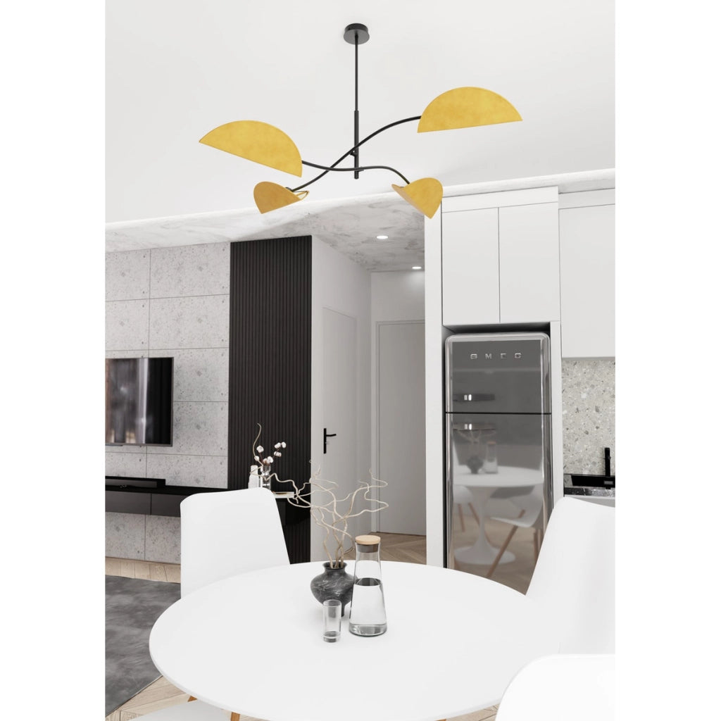 Lampada a sospensione Lotus in acciaio nero e velluto senape