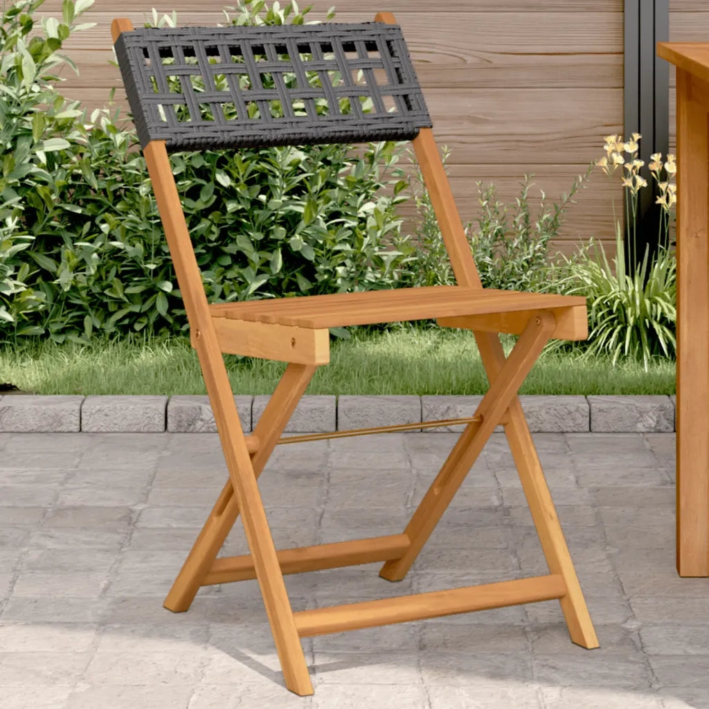 Sedie da Bistrò 2 pz Nere Legno Massello Acacia e Polyrattan 367675