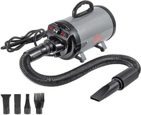 Föhn Professionale per Cani - Waterblazer per Cani - Föhn per Cani con 4 Accessori - Potenza Regolabile - Protezione Metallica - Colore Grigio