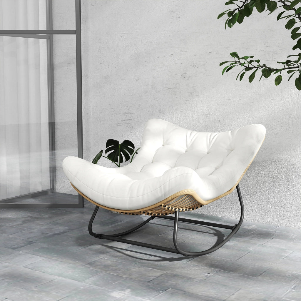 Poltrona a dondolo da giardino ¨C zephmum ¨C crema 98x111x74 cm