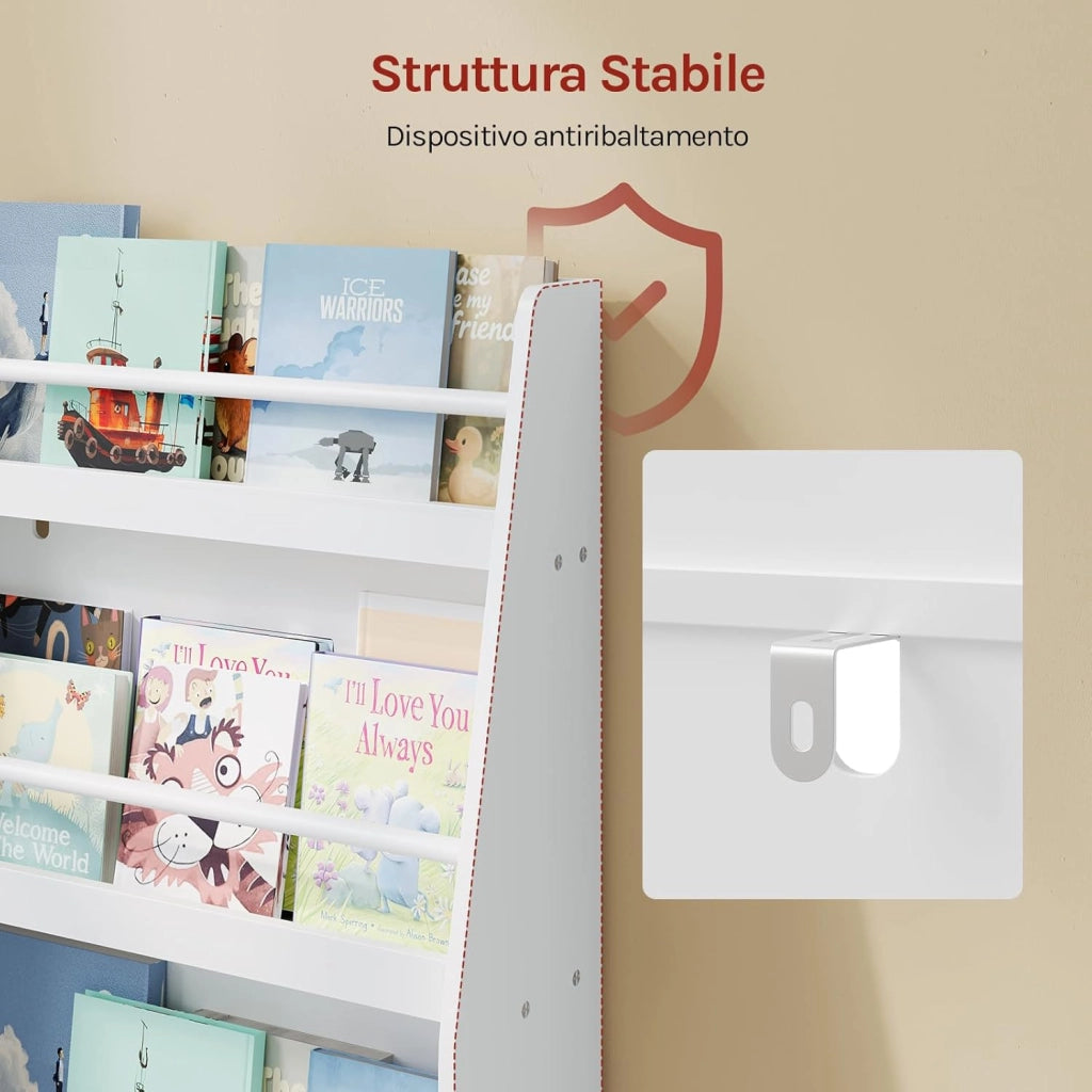 Libreria Montessoriana per Bambini, Scaffale Porta Libri e Giocattoli a 3 Ripiani, Organizzatore per Cameretta dei Bimbi, in MDF e Legno di Pino, Bianco