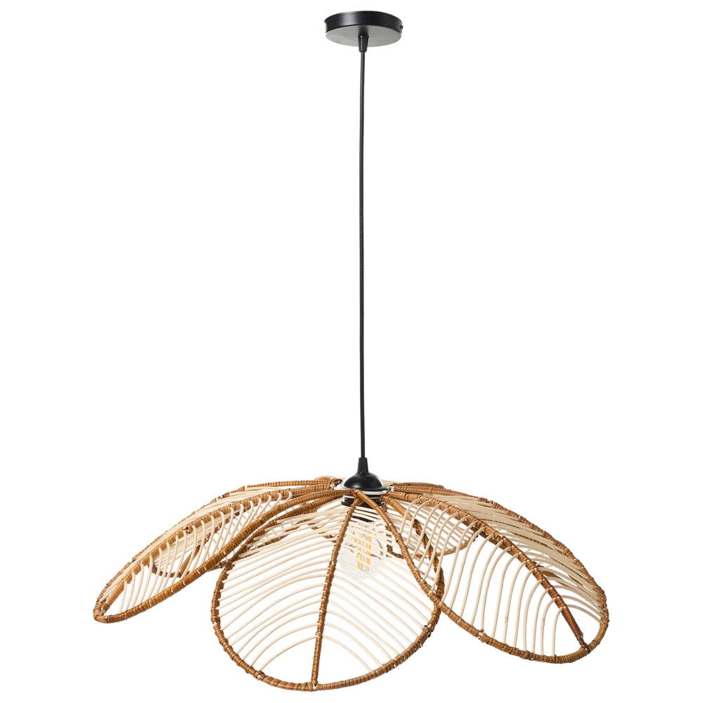 Lampada a sospensione Paralume in rattan naturale Lampada a sospensione in stile Boho intrecciata a mano a forma di fiore Illuminazione