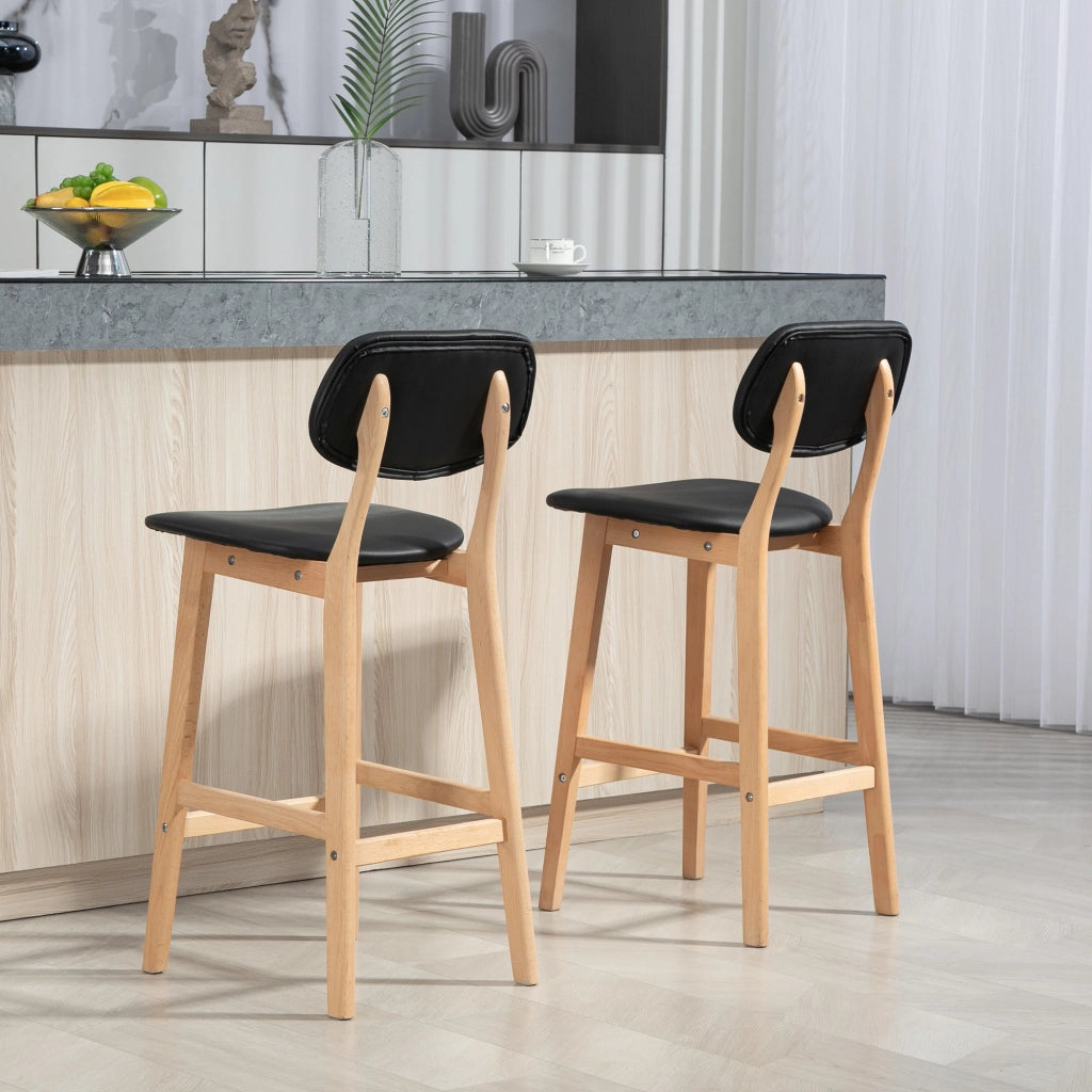 Set 2 Sgabelli da Bar con Schienale 42x47x92 cm Rivestimento Finta Pelle e Poggiapiedi Nero