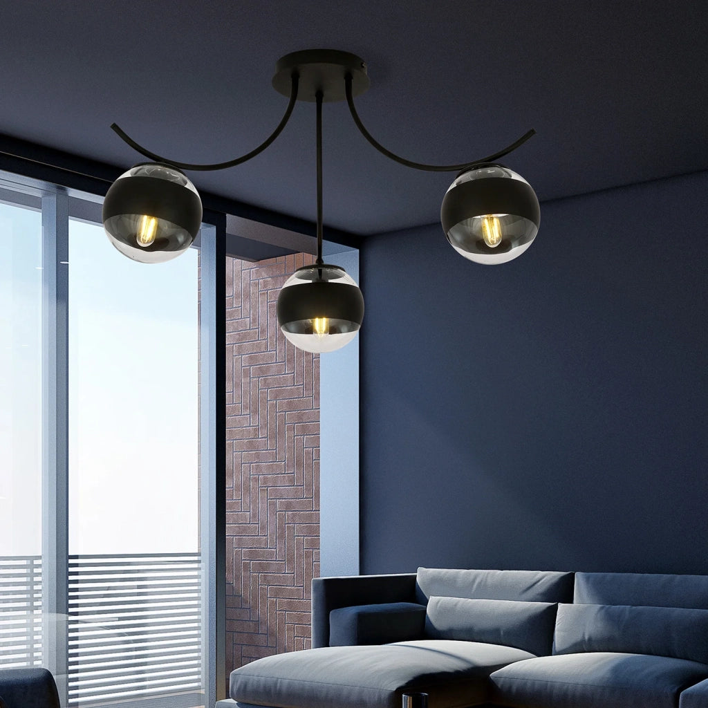 Plafoniera Moderna Coeo Acciaio Nero 3 Luci E14 Ip20